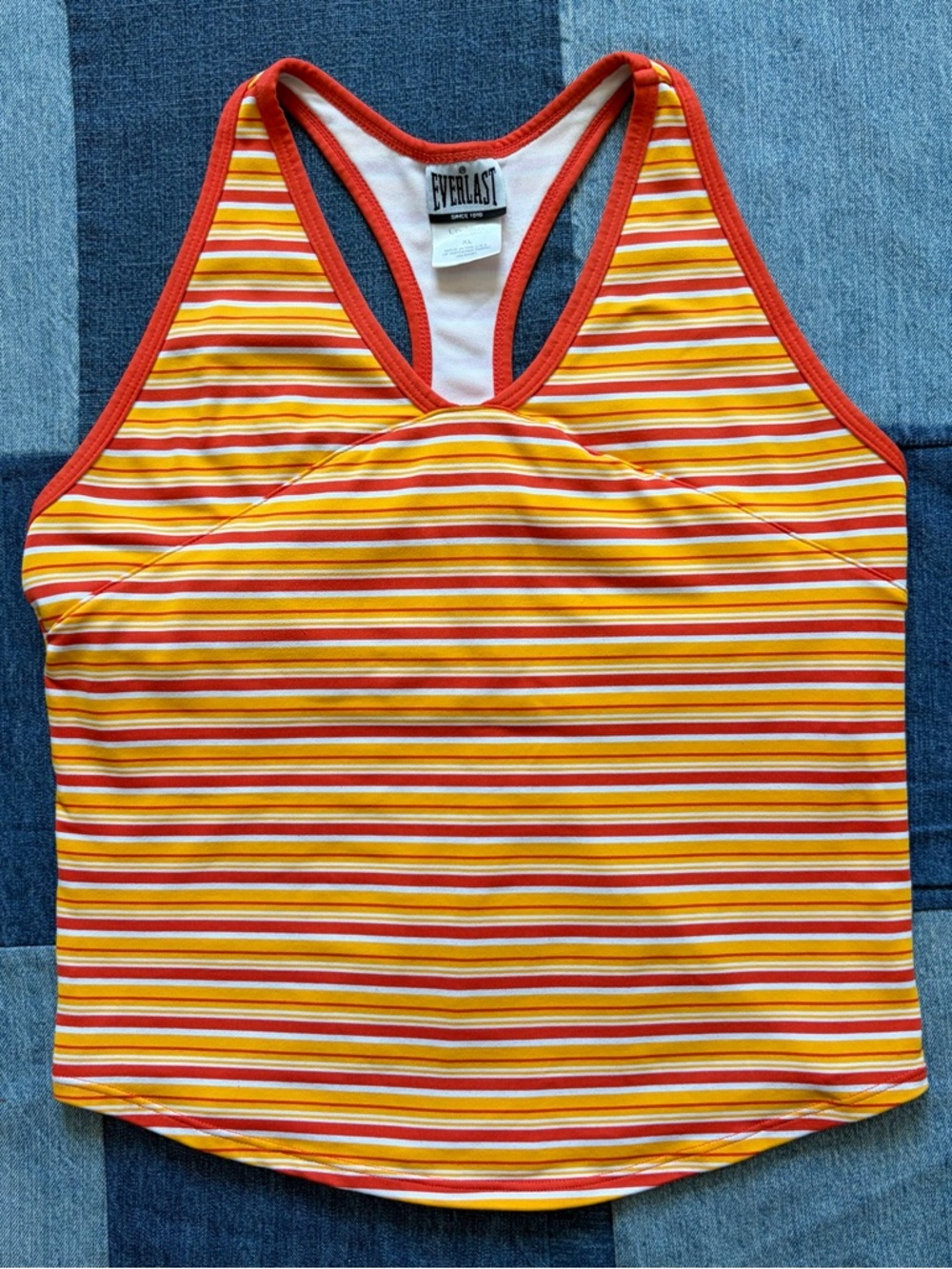 VTG EVERLAST 90s Striped Athletic Workout Tank Top Orange Yellow USA Made XL